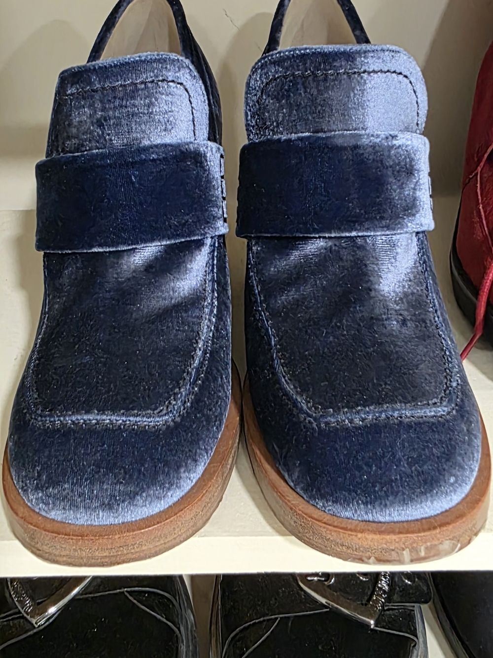Marni Velvet Loafers in Deep Navy with Brown Soles